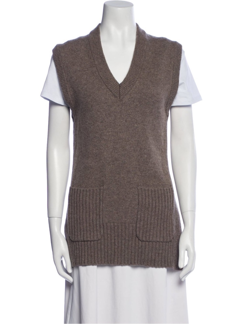 Alex Mill Brown V-Neck Sleeveless Knit Vest with Front Pockets